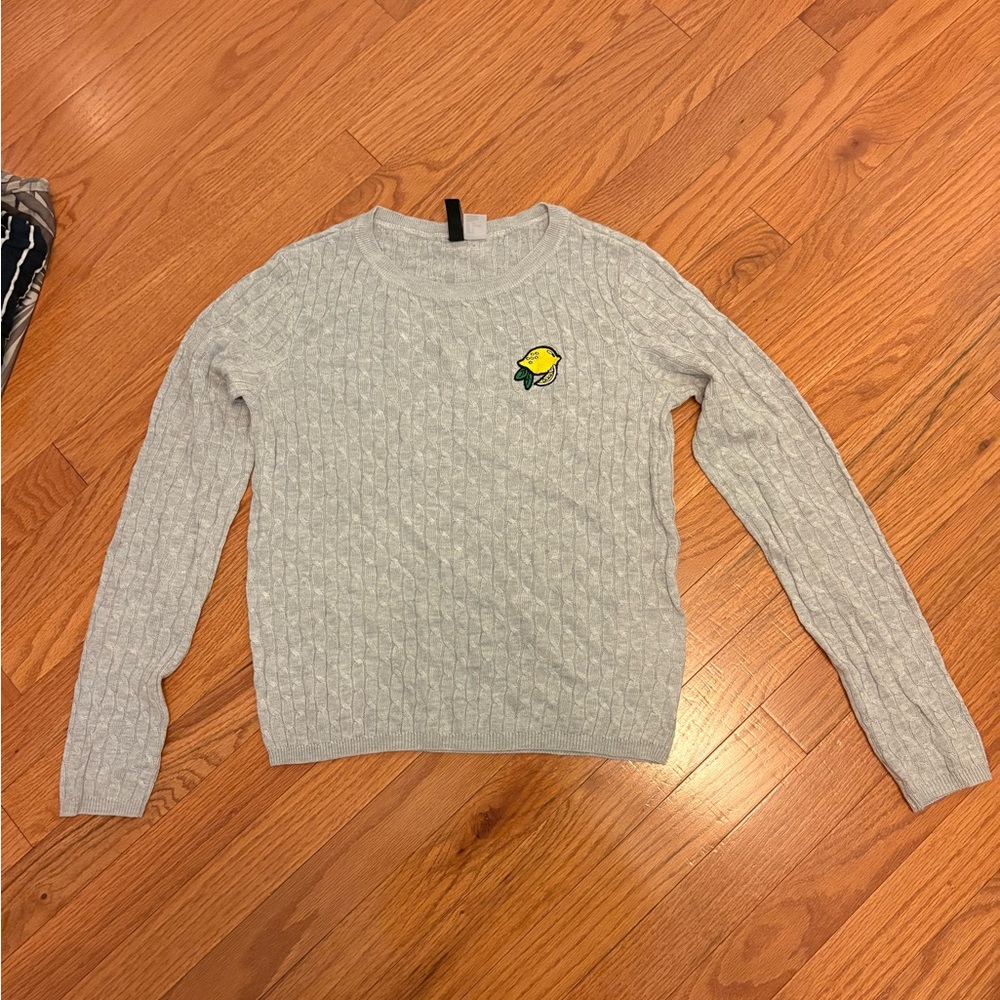 H&M Gray Crewneck Cable Knit Sweater